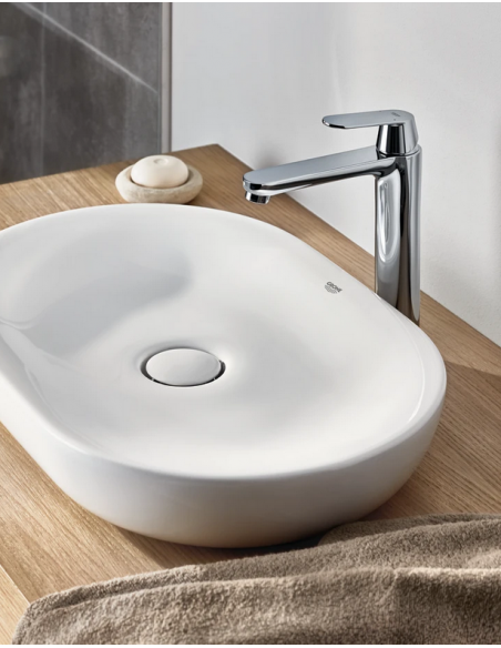 håndvask hvid oval keramik porcelæn vask bordmonteret bordplade skab