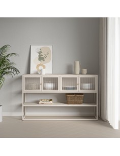 skænk træ eg sideboard opbevaring stuemøbler smal lav beige 2