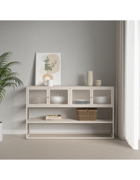 skænk træ eg sideboard opbevaring stuemøbler smal lav beige