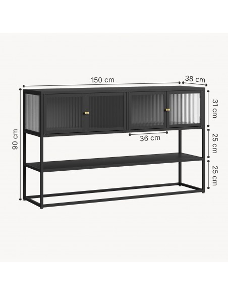 skænk træ eg sideboard opbevaring stuemøbler smal lav sort