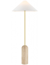 LOXLEY Gulvlampe i travertin, stål og polyester H150 cm 1 x E27 - Travertin/Børstet messing/Hvid