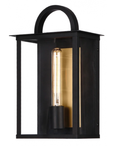 MALIBU Udendørs væglampe i aluminium og glas H36 cm 1 x E27 - Sort/Messing/Klar