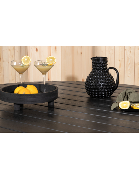 rundt havebord sort aluminium moderne design teak træ teaktræ