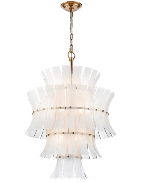 Loftlampe lysekrone design spisebord glas hvid messing