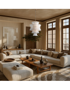 Loftlampe lysekrone design spisebord glas hvid messing 2