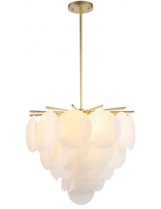 Loftlampe lysekrone design spisebord glas hvid messing