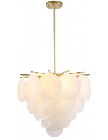 Loftlampe lysekrone design spisebord glas hvid messing