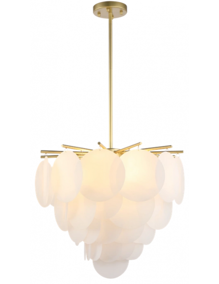 Loftlampe lysekrone design spisebord glas hvid messing