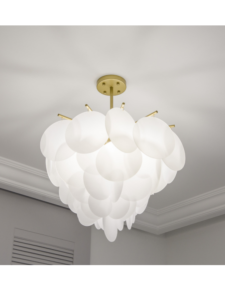 Loftlampe lysekrone design spisebord glas hvid messing