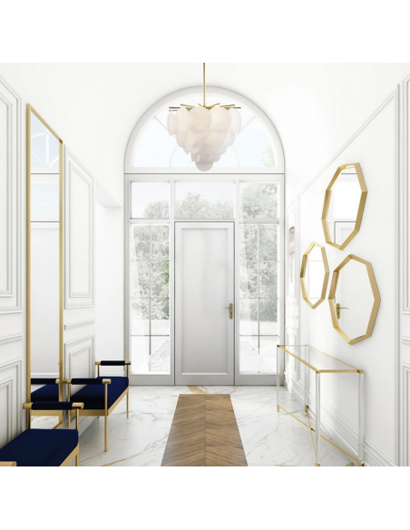 Loftlampe lysekrone design spisebord glas hvid messing