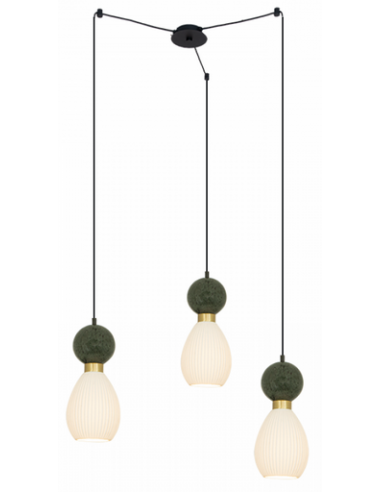 Klyngependel i messing, marmor og gypsum Ø80 cm 3 x E14 - Grøn marmor/Messing/Hvid