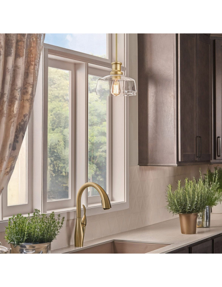 loftlampe pendellampe glas messing spisebord moderne design køkken stue