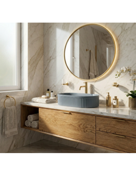 oval håndvask vask bordmonteret bordplade keramik badeværelse