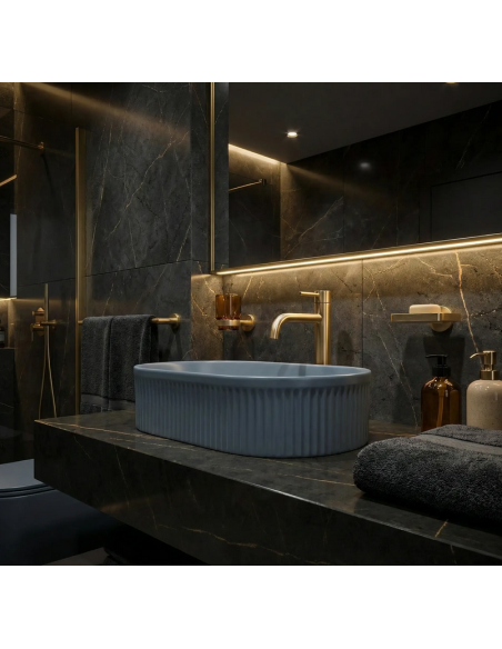 oval håndvask vask bordmonteret bordplade keramik badeværelse