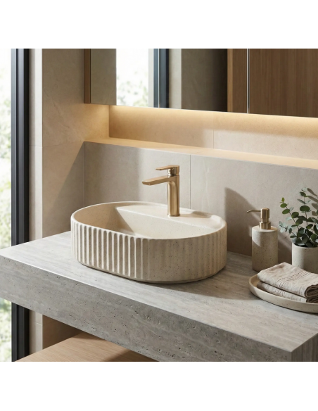 oval håndvask vask bordmonteret bordplade keramik badeværelse marmor