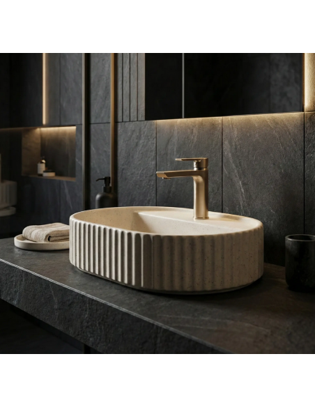 oval håndvask vask bordmonteret bordplade keramik badeværelse marmor