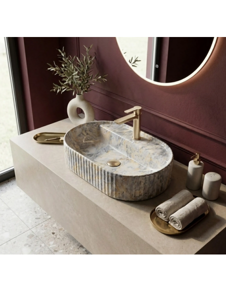 oval håndvask vask bordmonteret bordplade keramik badeværelse marmor sten