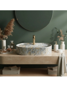 oval håndvask vask bordmonteret bordplade keramik badeværelse marmor sten