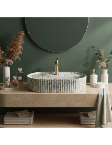 oval håndvask vask bordmonteret bordplade keramik badeværelse marmor sten