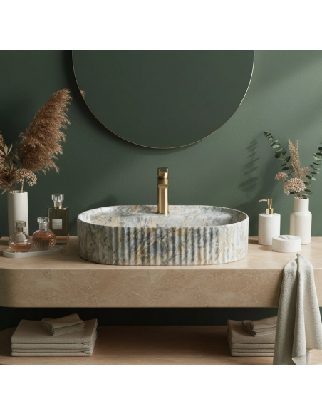 oval håndvask vask bordmonteret bordplade keramik badeværelse marmor sten
