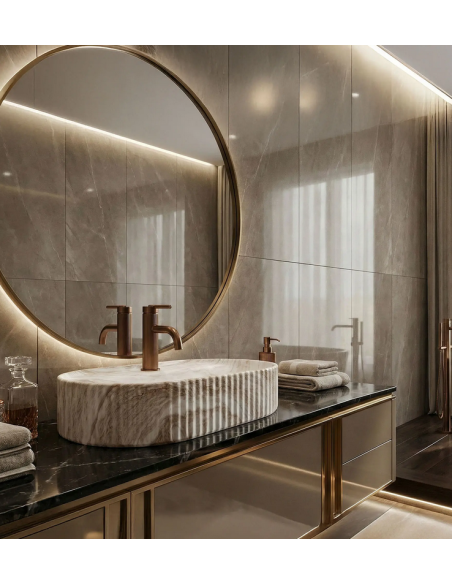 oval håndvask vask bordmonteret bordplade keramik badeværelse marmor sten