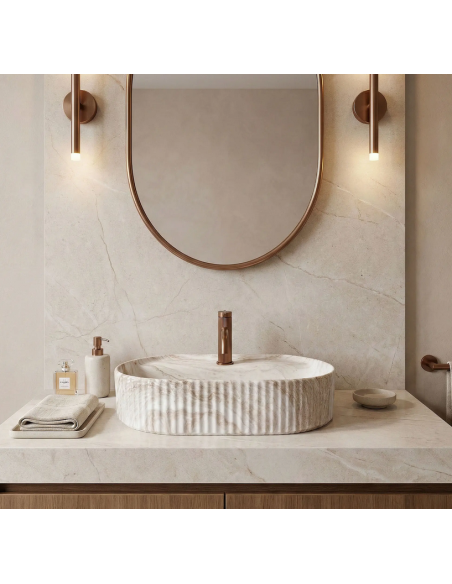 oval håndvask vask bordmonteret bordplade keramik badeværelse marmor sten