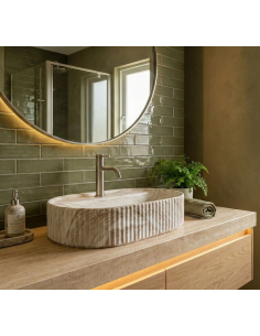 oval håndvask vask bordmonteret bordplade keramik badeværelse marmor sten