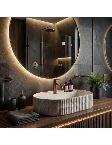 oval håndvask vask bordmonteret bordplade keramik badeværelse marmor sten