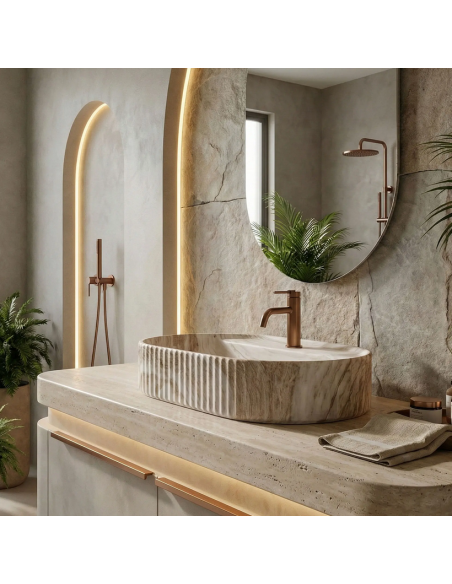 oval håndvask vask bordmonteret bordplade keramik badeværelse marmor sten