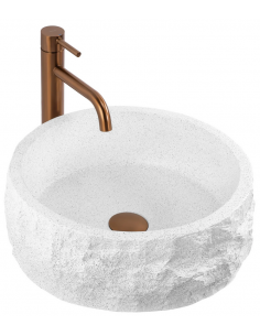 rund håndvask vask bordmonteret bordplade badeværelse hvid sten beton 2