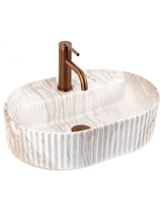 oval håndvask vask bordmonteret bordplade keramik badeværelse marmor beige 2