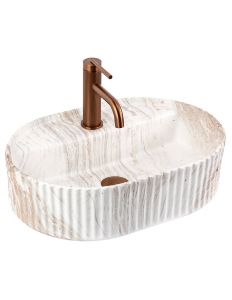 oval håndvask vask bordmonteret bordplade keramik badeværelse marmor beige