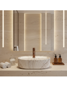oval håndvask vask bordmonteret bordplade keramik badeværelse marmor beige