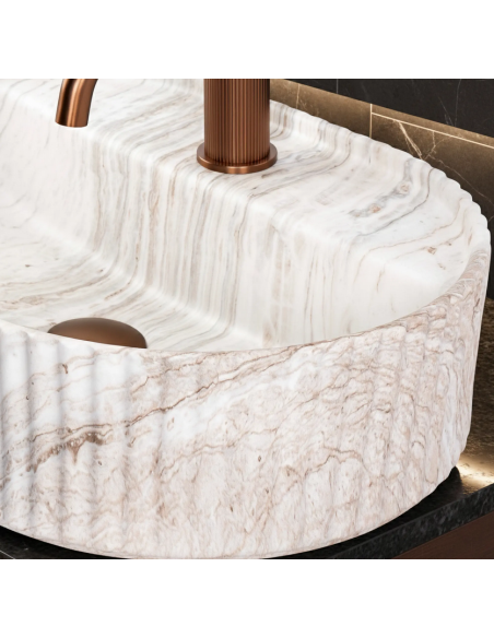 oval håndvask vask bordmonteret bordplade keramik badeværelse marmor beige