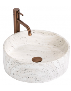 rund håndvask vask bordmonteret bordplade badeværelse hvid sten beton 2