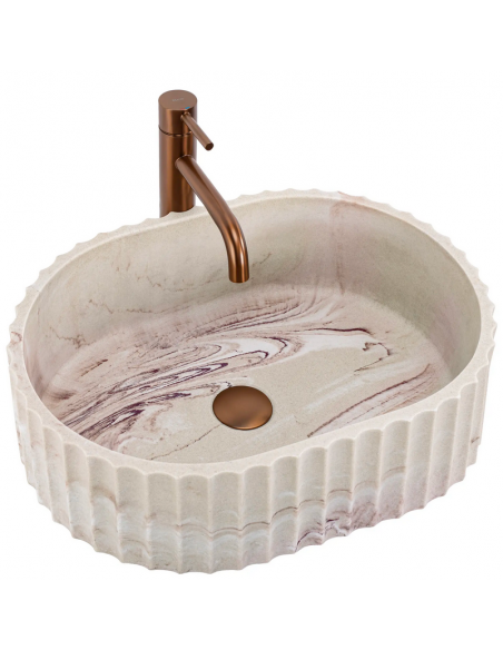 oval håndvask vask bordmonteret bordplade keramik badeværelse marmor beige