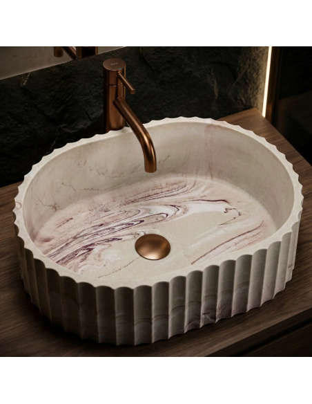 oval håndvask vask bordmonteret bordplade keramik badeværelse marmor beige