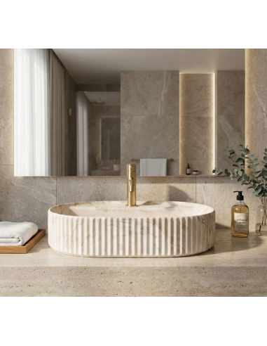 oval håndvask vask bordmonteret bordplade keramik badeværelse marmor sten