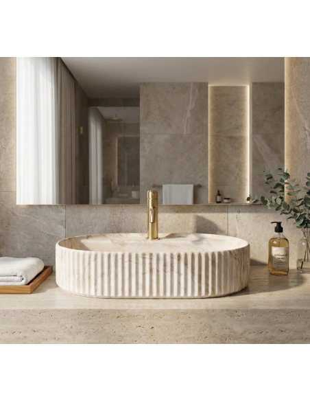 oval håndvask vask bordmonteret bordplade keramik badeværelse marmor sten