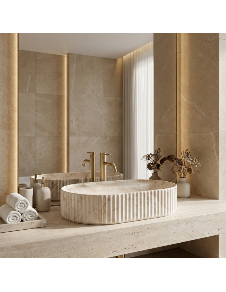 oval håndvask vask bordmonteret bordplade keramik badeværelse marmor sten