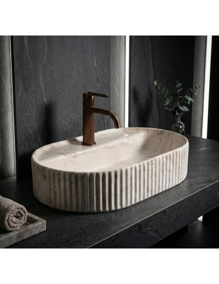 oval håndvask vask bordmonteret bordplade keramik badeværelse marmor sten