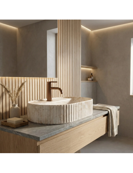 oval håndvask vask bordmonteret bordplade keramik badeværelse marmor sten