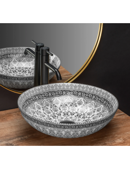 rund håndvask vask bordmonteret bordplade badeværelse hvid