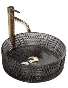 rund håndvask vask bordmonteret bordplade badeværelse sort glas