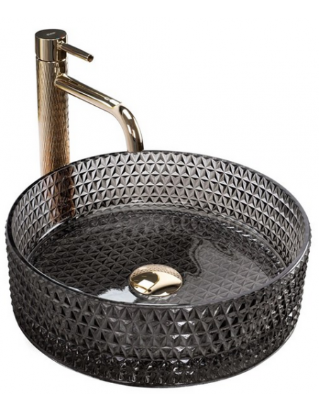 rund håndvask vask bordmonteret bordplade badeværelse sort glas
