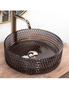 rund håndvask vask bordmonteret bordplade badeværelse sort glas 2