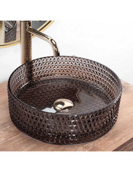 rund håndvask vask bordmonteret bordplade badeværelse sort glas
