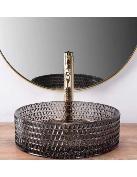 rund håndvask vask bordmonteret bordplade badeværelse sort glas