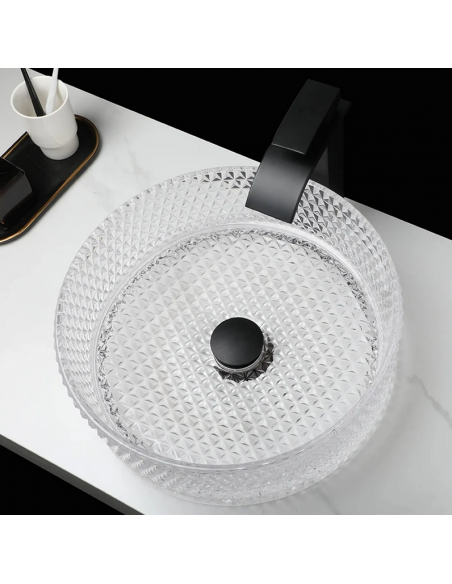 rund håndvask vask bordmonteret bordplade badeværelse glas