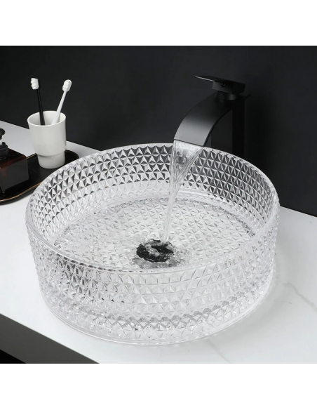 rund håndvask vask bordmonteret bordplade badeværelse glas